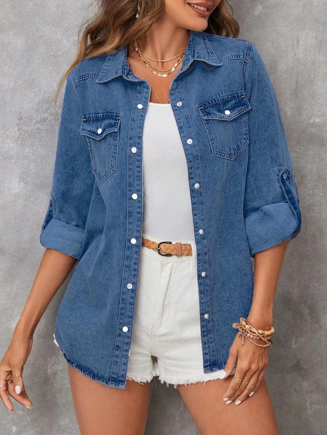 vivid eden washed light blue denim shirt