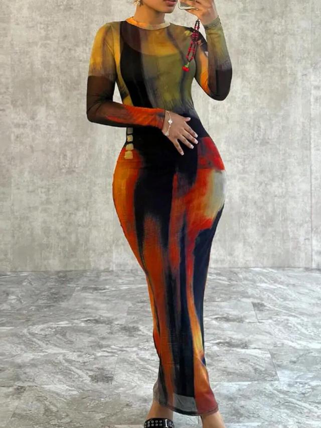 contrast color stand collar long sleeve bodycon dress