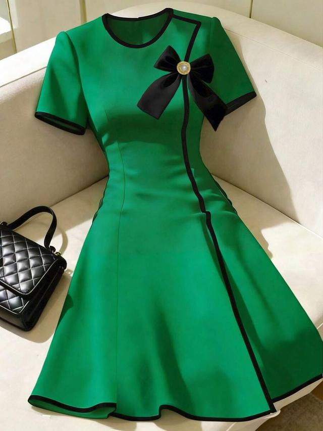 franclia elegant green bow decor contrast trim short dress