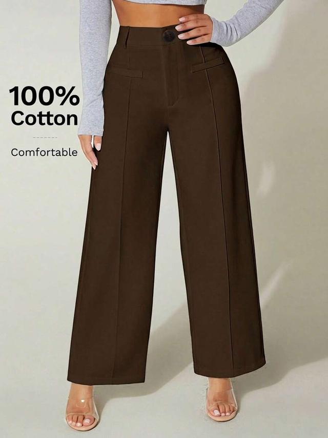 high waist brown cotton wide leg dress pants