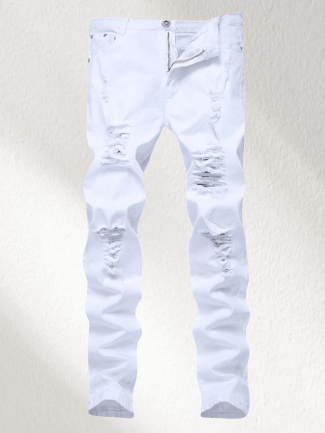distressed white stretch skinny fit denim jeans