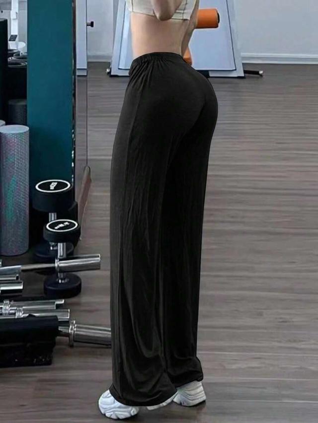 solid black elastic waist loose casual pants