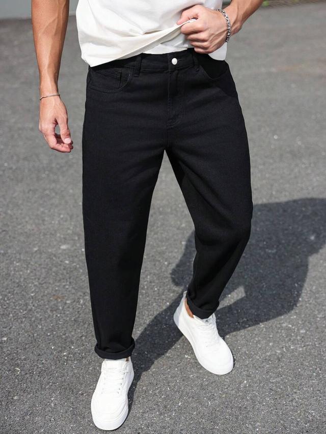 quarkem men's solid black denim casual pants