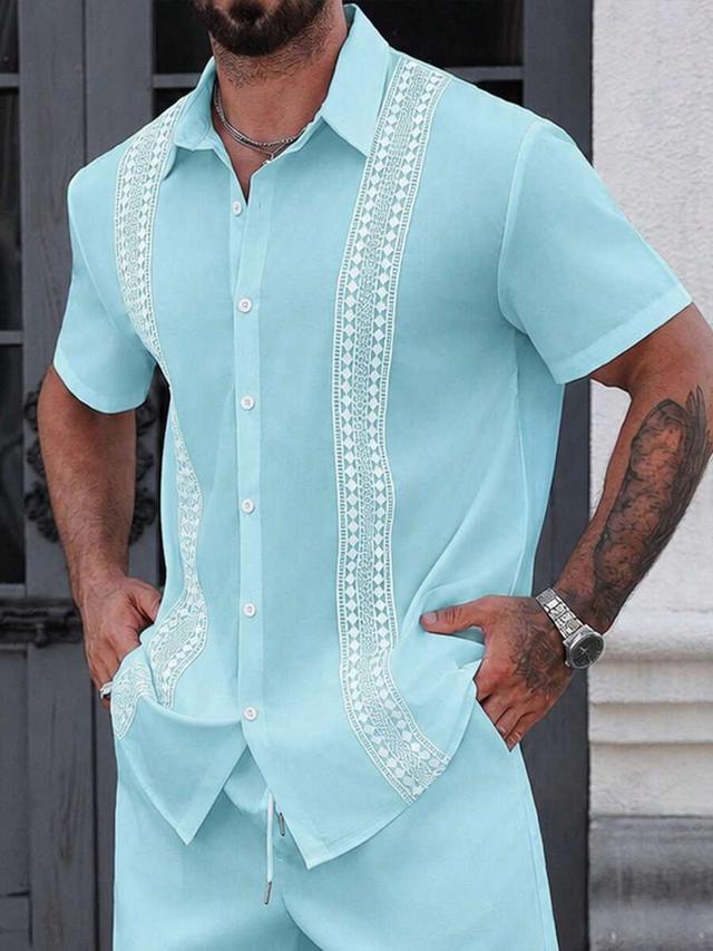 light blue retro contrast button down summer shirt