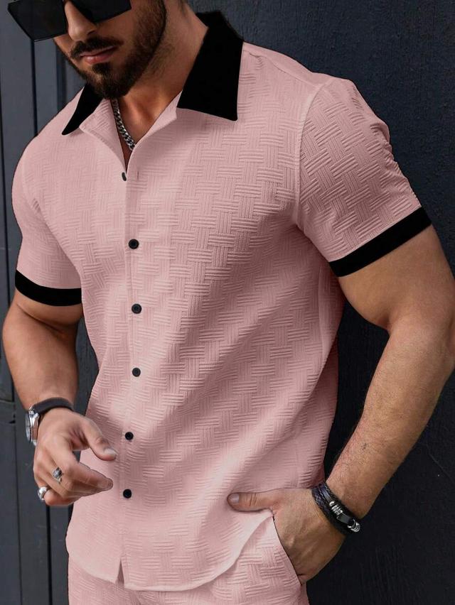pink and black contrast textured short sleeve shirt
