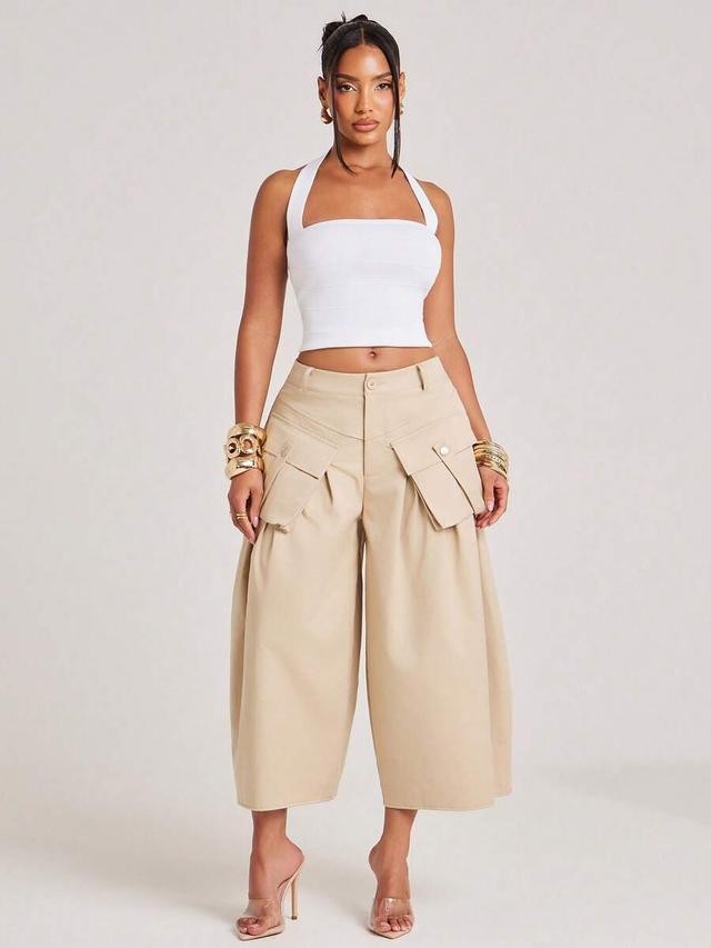 beige cargo detail knee length baggy shorts