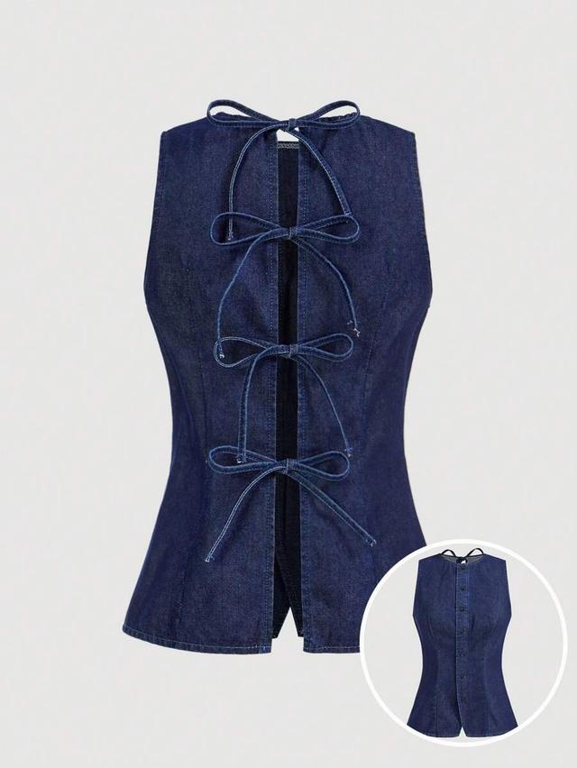 denim sleeveless fitted tie-up tank top