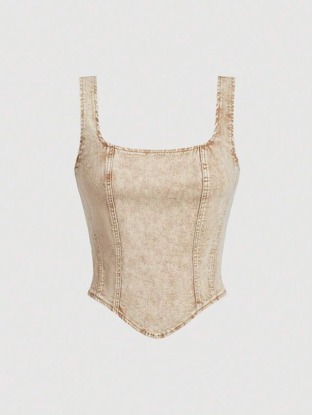 square neck asymmetric hem sleeveless denim corset top