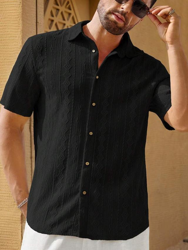 black textured seersucker short sleeve shirt