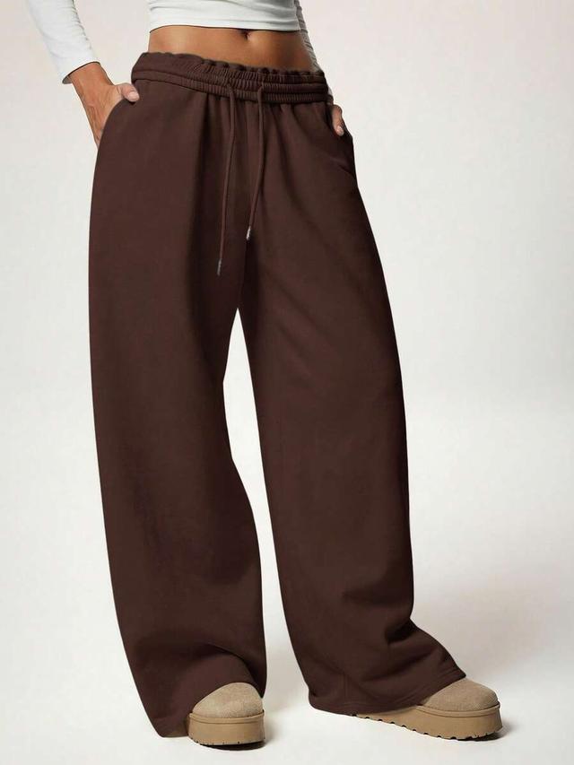 brown elastic waist loose wide-leg sweatpants