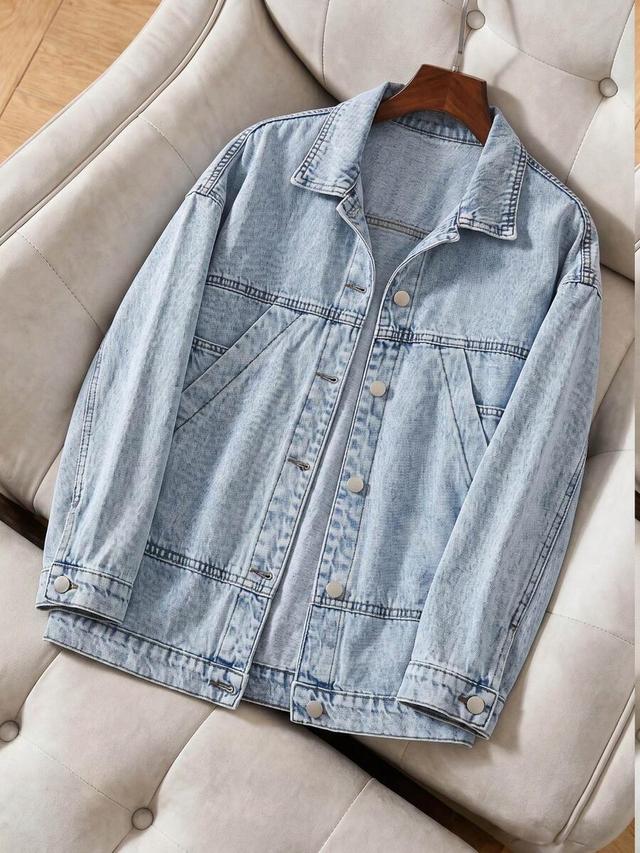 oversized light wash denim button up jacket