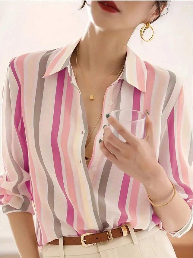 loose fit long sleeve striped casual blouse