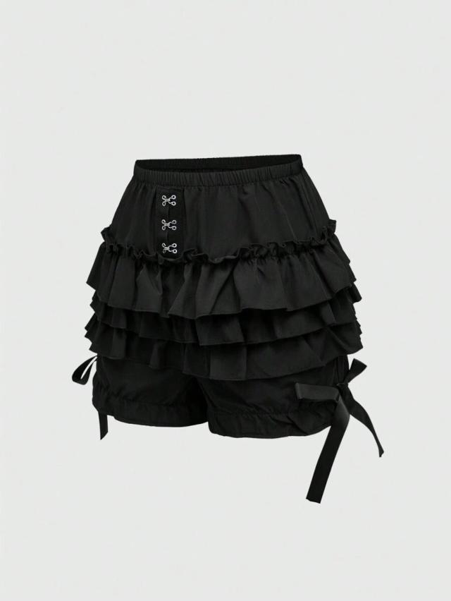 gothic triple-layered frill hem pumpkin shorts with bowknot