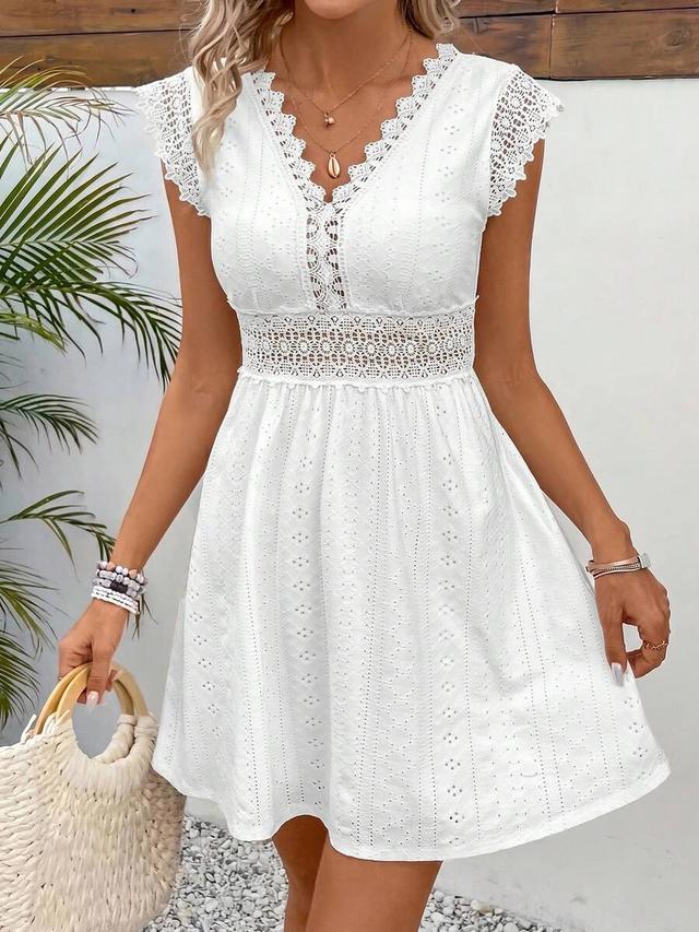 white eyelet lace patchwork summer vacation dress