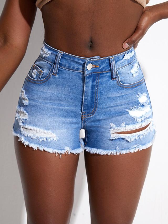 ripped raw cut denim shorts