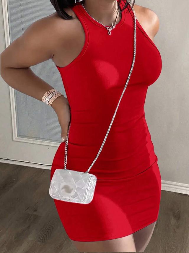 red sleeveless bodycon mini dress