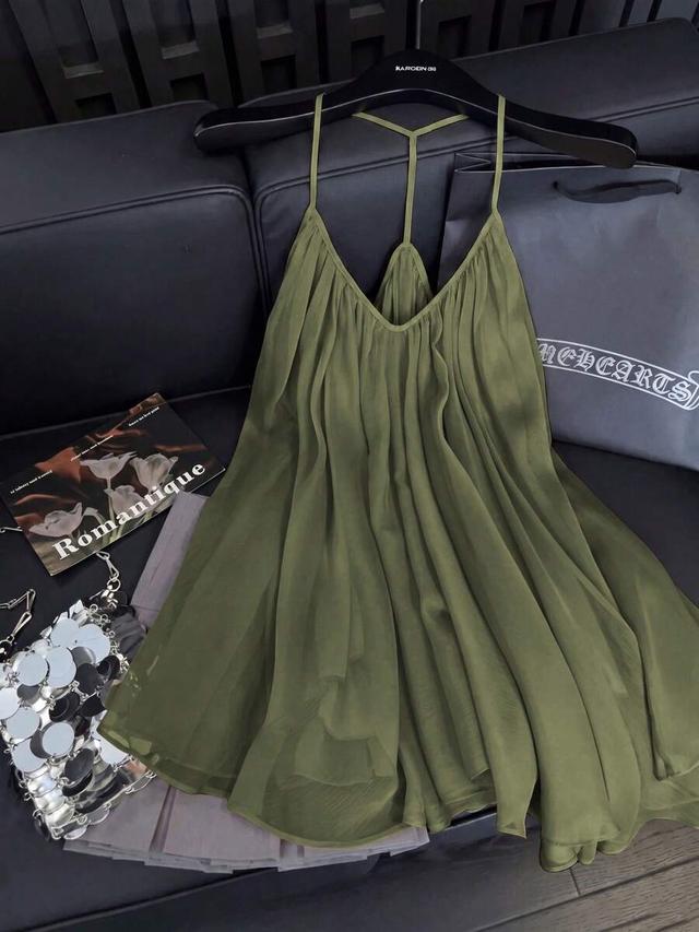 olive green sheer chiffon ruched cami top