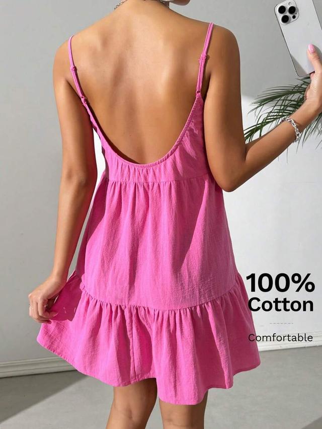 pink sleeveless casual doll dress with open back