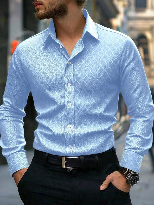 light blue patterned long sleeve button down shirt