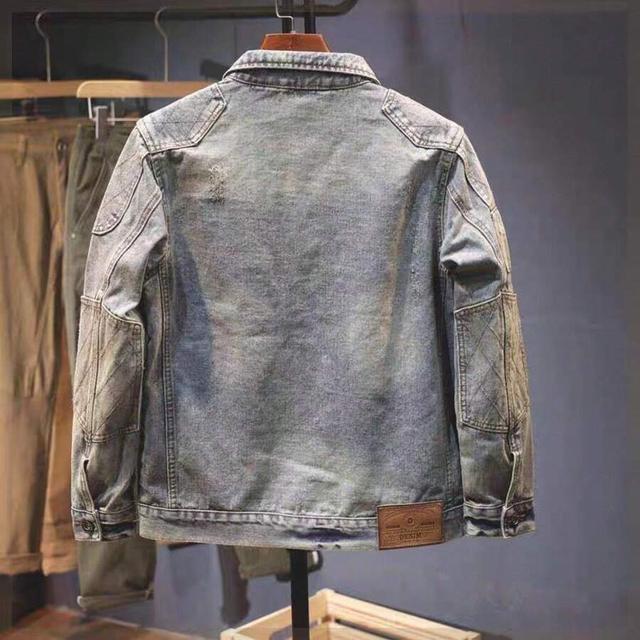 retro slim fit lapel denim motorcycle jacket