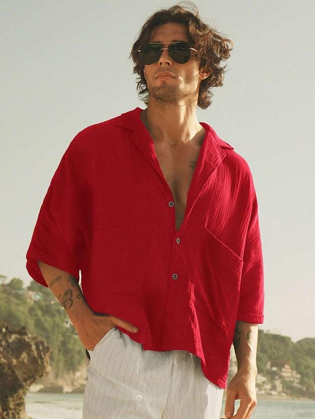 himland men's red textured cotton button-up shirt