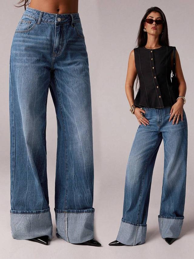 blue washed low rise baggy straight leg cowgirl jeans