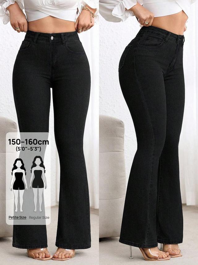 petite black fitted flare leg denim jeans