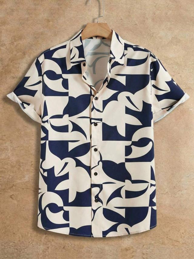 geometric pattern woven short sleeve summer shirt