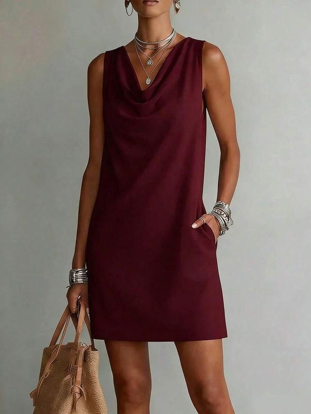 burgundy cowl neck sleeveless shift dress