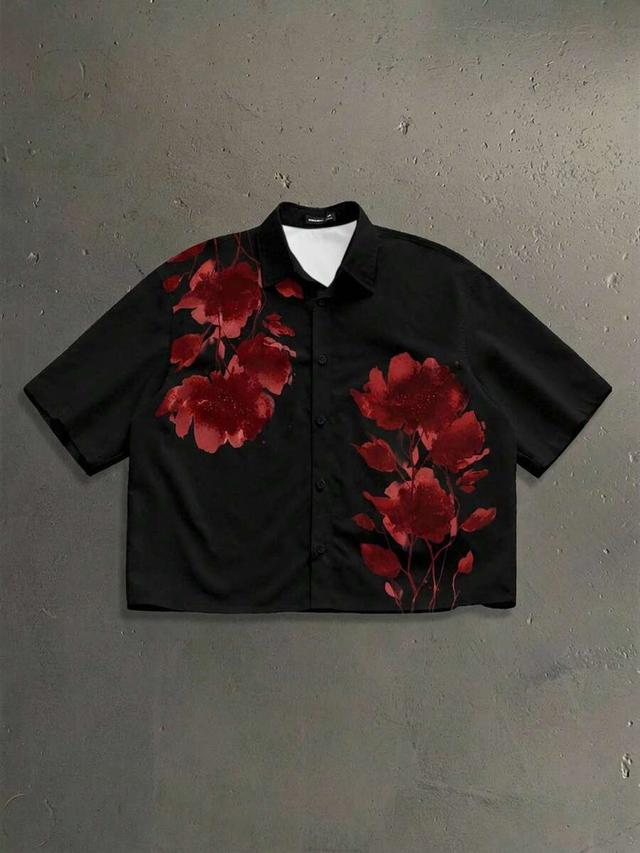 stonegrade men's casual floral print short sleeve shirt
