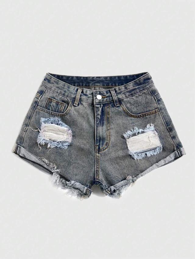 distressed denim shorts with raw hem