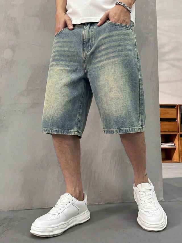 vintage washed blue denim casual shorts