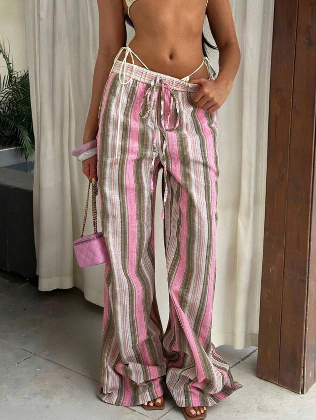 pink stripe high-waist linen wide leg pants