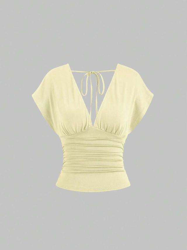 versatile knit deep v-neck cinched waist dolman top