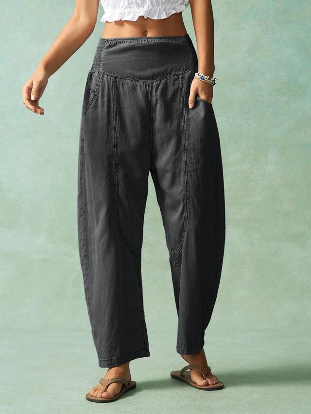 charcoal grey woven cotton tapered baggy pants
