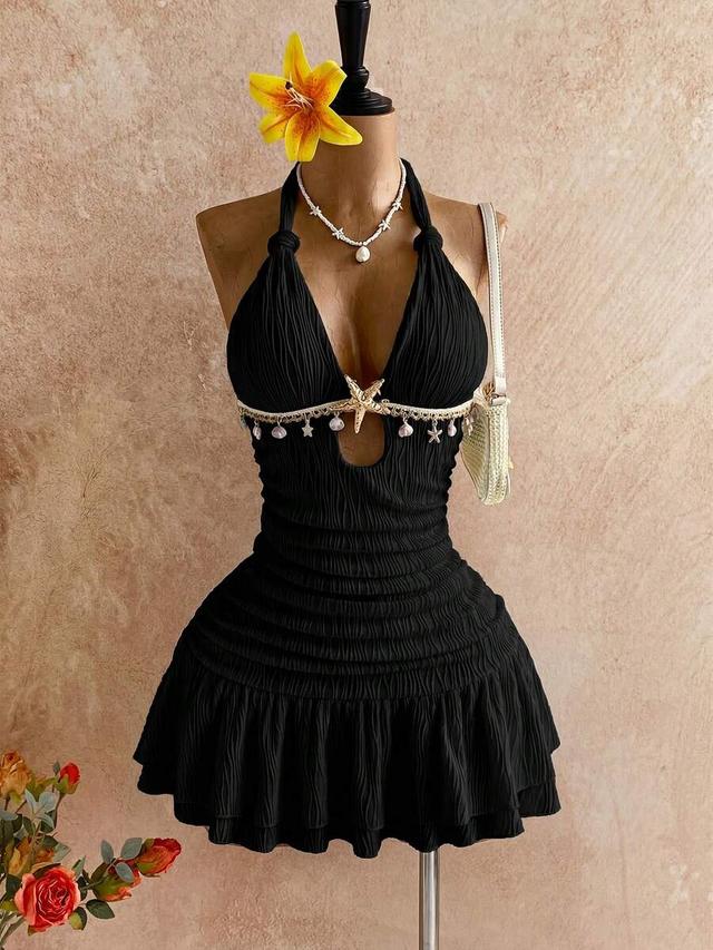 soleia black halter twist bodycon mini dress