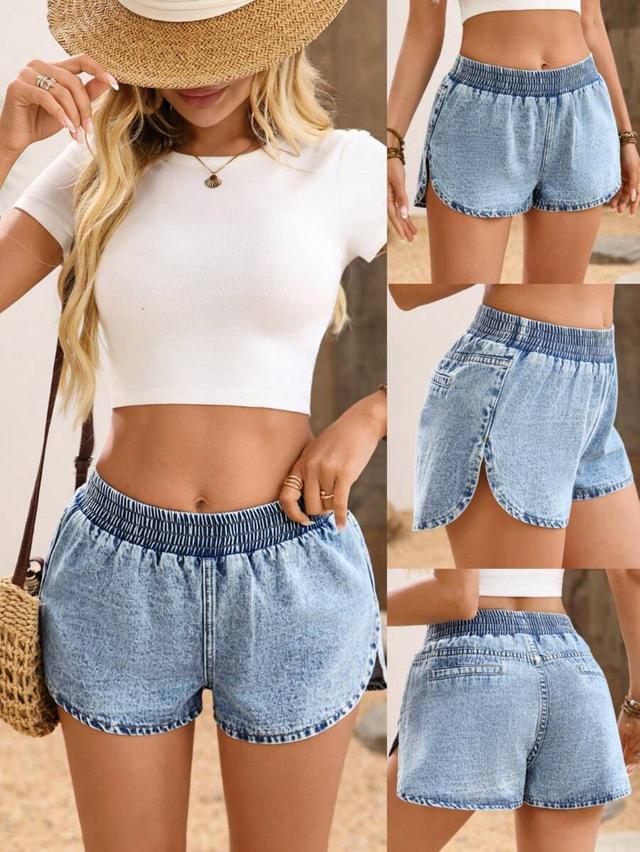 breezaya women's elastic waist loose denim micro shorts