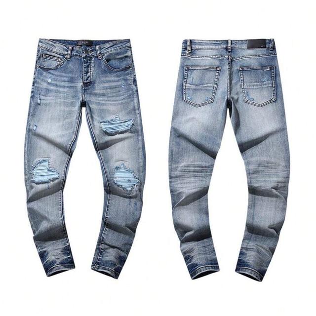 men's vintage washed slim fit denim jeans with distressing