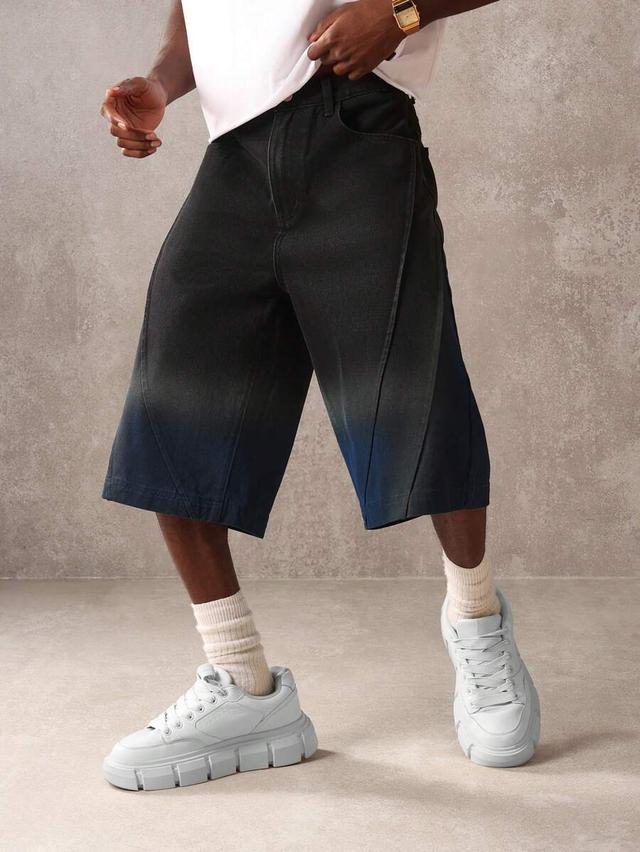 black denim ombre wide leg bermuda jorts