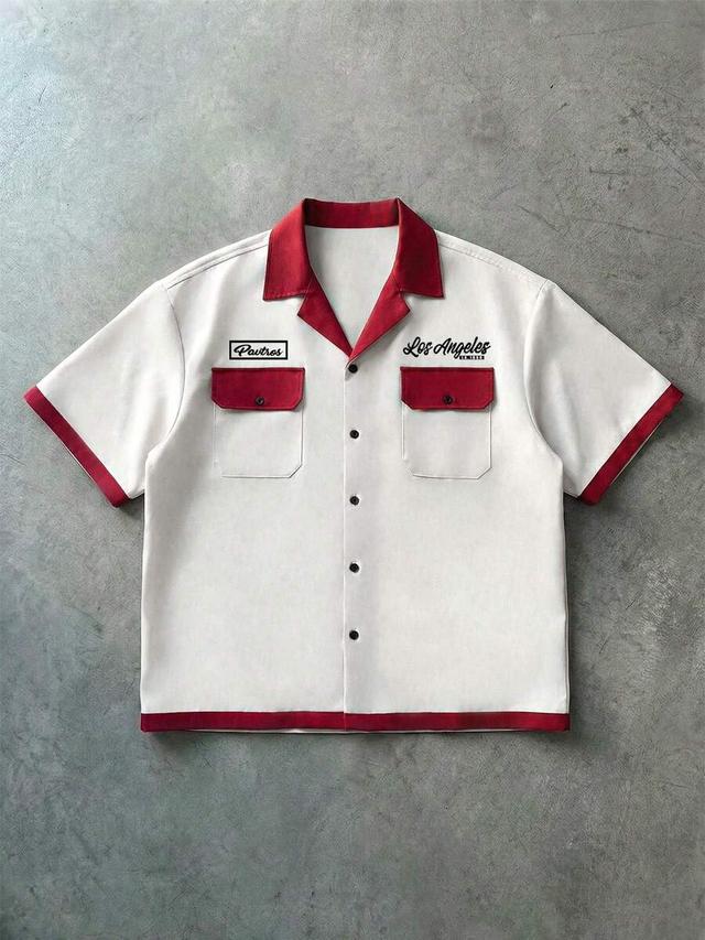 contrast color short sleeve bowling shirt