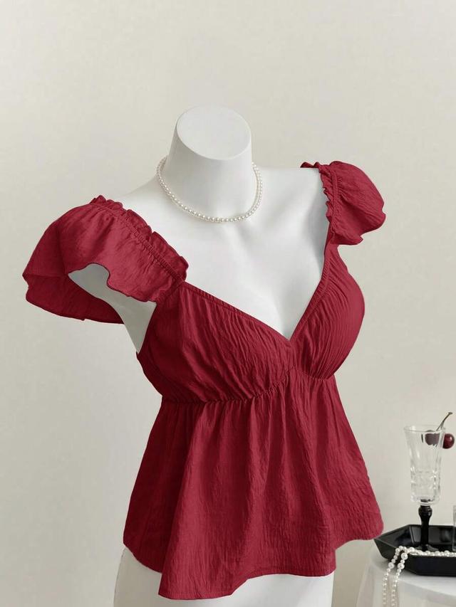 elamini blue sweet maid collar cap sleeve crop top