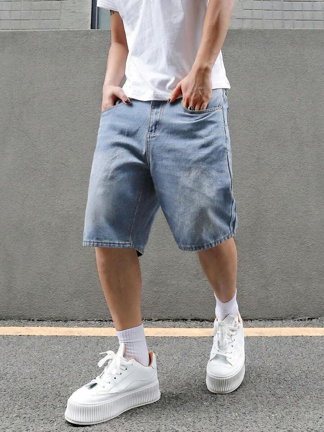 men's loose fit casual denim bermuda shorts