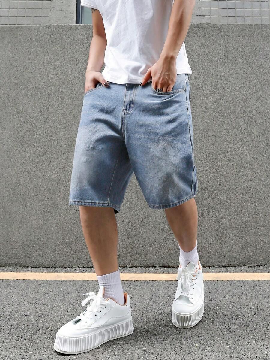 men's loose fit casual denim bermuda shorts