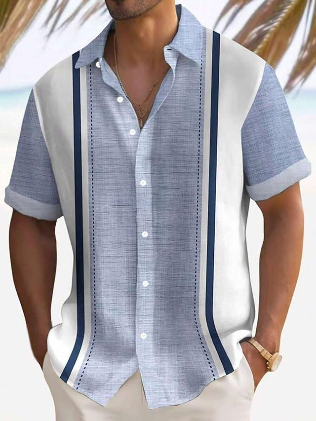 casual striped textured print men's lightweight short sleeve shirt