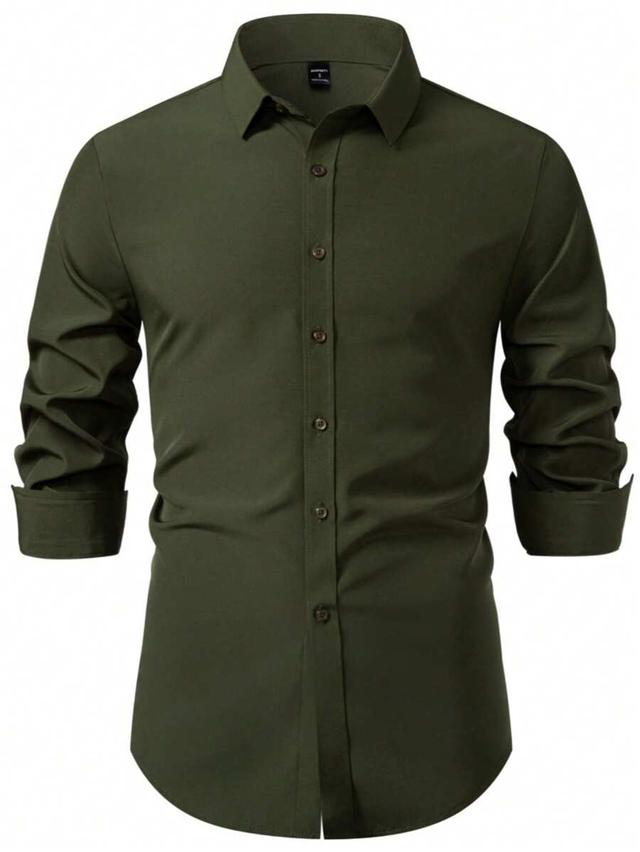 olive green long sleeve button down formal shirt