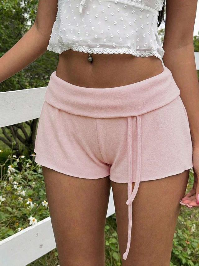 baby pink low-waist casual mini shorts