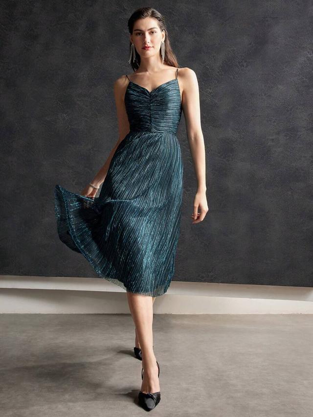 premium ruched front cami dress in teal