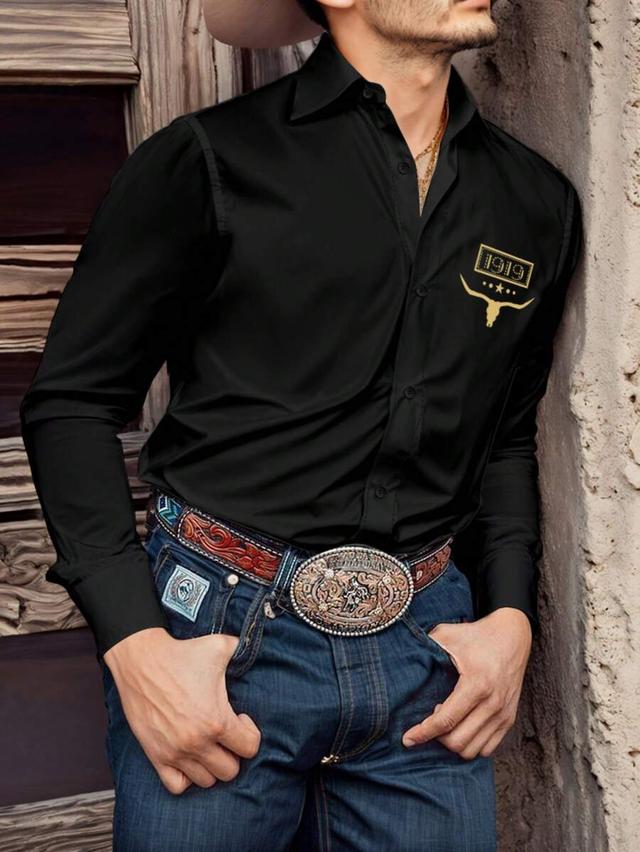 manfinity nomadique men simple cowboy printed button-up long sleeve shirt