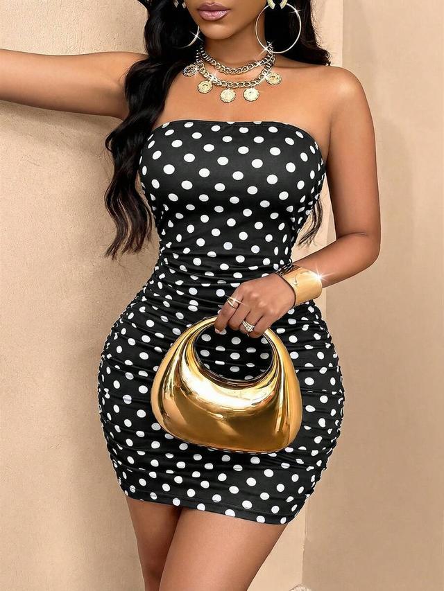 polka dot tube bodycon party dress