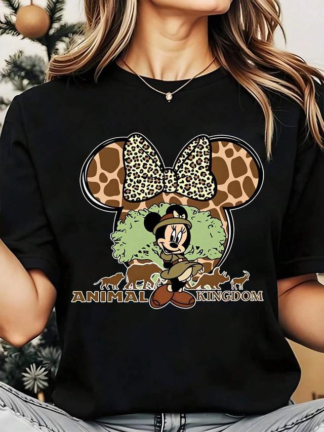 disney minnie mouse safari leopard print black t-shirt